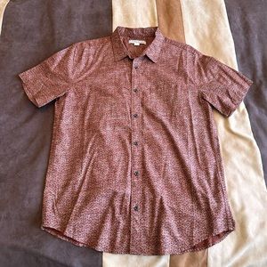 Outerknown Mens Large SEA shirt, cotton hemp blend, cinnamon brown dot pattern